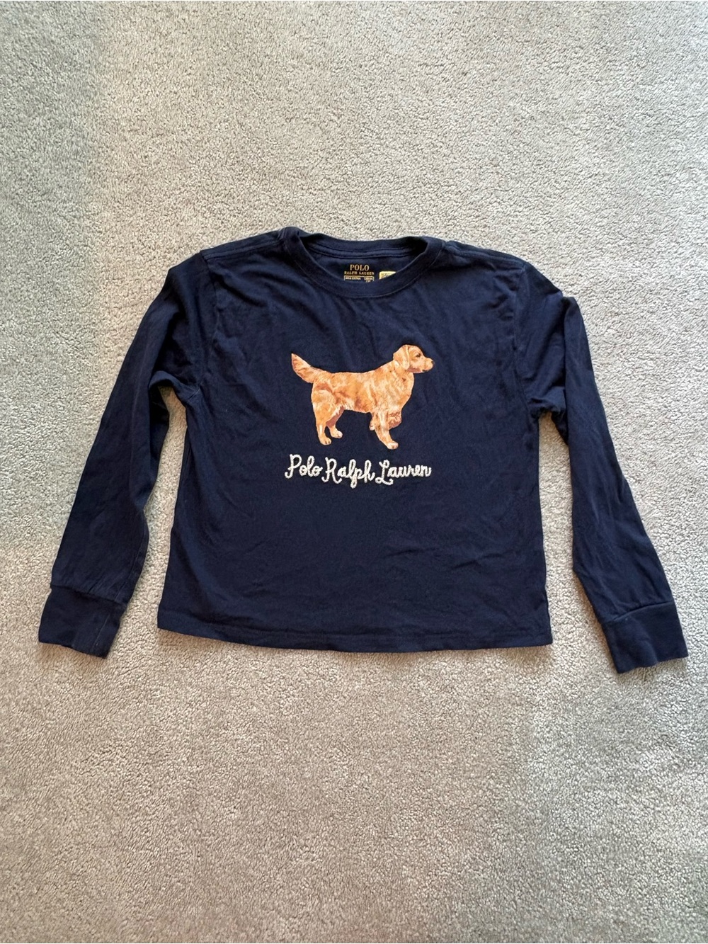 Polo by Ralph Lauren Navy Long Sleeve Tee with Tan Dog Graphic